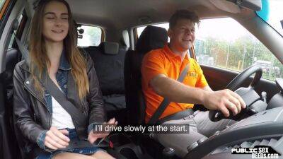 Skinny 19 driving student fucked in car outdoor by tutor - sunporno.com