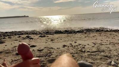 Hard Jerking Off My Boyfriend At A Public Beach - Outdoor Handjob - hclips.com