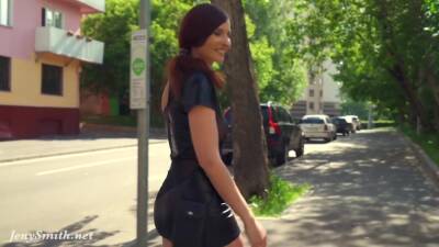 Summer - Summer Walk. Jeny Smith walking in public with the transparent dress - hotmovs.com - Russia