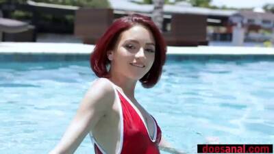 Cute redhead teen in sexy swimsuit anal fucked outdoor - sexu.com