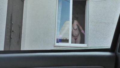 Neighbor Taxi Driver From Window Car Again Looks At Neighbor Milf Who Washes Window Of Apartment Naked. Nude In Public - upornia.com