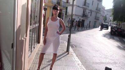 Russian mom in white see thru dress - naked on public in Spain - sunporno.com - Spain - Russia