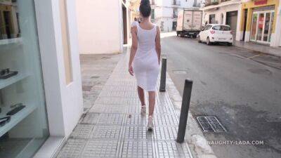 Russian mom in white see thru dress - naked on public in Spain - sunporno.com - Spain - Russia