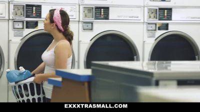 Cali Hayes goes wild in public laundry room and gets her big tits jizzed on - sexu.com