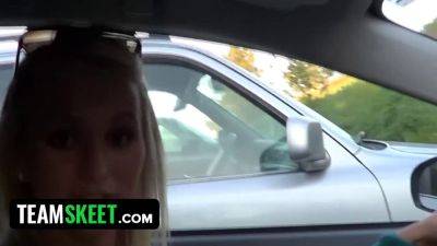 Watch this blonde teen in nylons get her tight ass drilled in POV while flashing in public - sexu.com