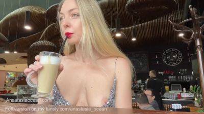 Anastasia Ocean In Elegant Blonde Flashing Her Nipples In Cafe. Public Downblouse - hclips.com