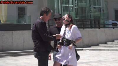 Ballgagged slut fucked and whipped in public 3some action - hotmovs.com
