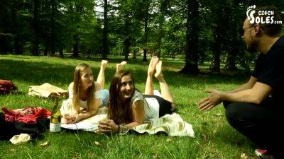 Two Barefoot Girls In Park Having Their Feet Worshiped By A Stranger (foot Worship Public Feet) - upornia.com - Czech