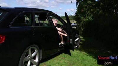 Voyeur babe sitting in car and watching BF jerking outdoor - hotmovs.com - Britain - British