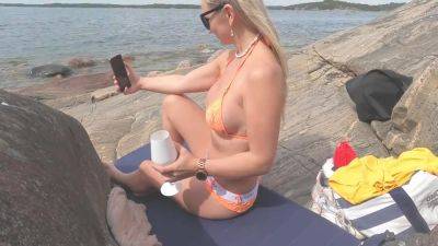 Milf Decides To Play A Naughty Game At The Public Beach After She Noticed Fisherman Next To Her - hclips.com