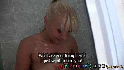 Hot busty lesbian babes kiss and finger each other in public shower - sexu.com