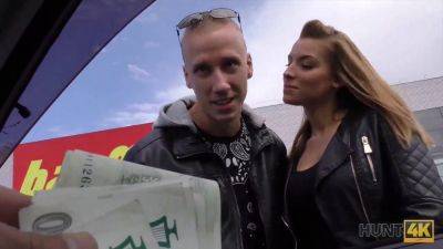 Victoria Daniels gives a stranger a public handjob for cash while her cuckold watches in awe - sexu.com - Czech