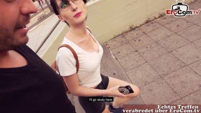 German Skinny student teen pickup at public bus station for risky sex - hotmovs.com - Germany