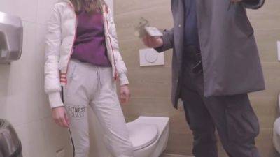 petite blonde teen fucked for cash in public restroom pov - upornia.com - Russia