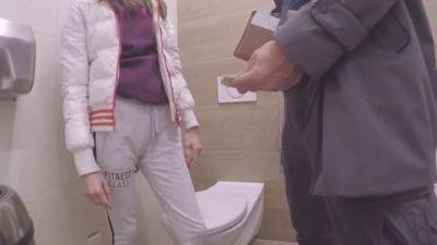 petite blonde teen fucked for cash in public restroom pov - upornia.com - Russia