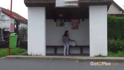 Victoria Daniels desperate for a pee break in a public bus stop - sexu.com