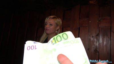 German blonde with massive boobs gets paid to bang in public for cash - sexu.com - Germany - Czech