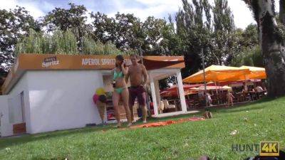Outdoor reality with a hot brunette caught fingering and getting cash - sexu.com - Czech