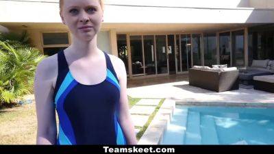 Ruby Redhead gets her natural tits fondled by the swimming coach in public - sexu.com
