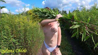 Outdoor Erotica Girl With A Beautiful Figure Walking In Thongs And Bare-chested In Nature Anna Mole - hclips.com