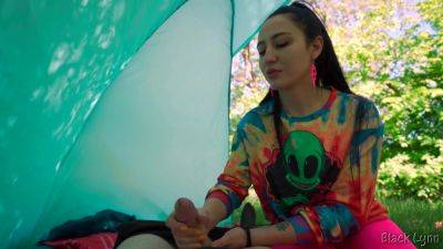 Brunette Hippie Makes Outdoor Handjob For Free - hotmovs.com