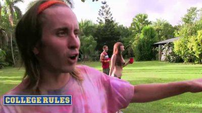 College students engage in wild outdoor game of kickball naked and wet with big boobs, trimmed pussy, and blowjob action. - sexu.com