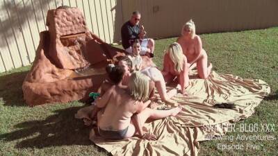 Horny babes licking and fucking toys in outdoor lesbian orgy - hotmovs.com - Usa - American