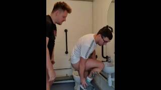 Fucking step brother in public toilet bareback fucking and got caught - pornhub.com - Britain